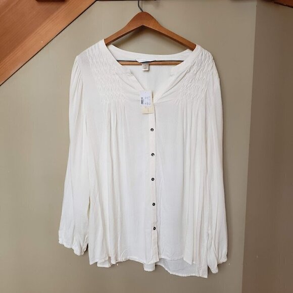 NWT CJ Banks Cream White Long Sleeve Women's Plus Sized Tunic Size 2x - Picture 1 of 9